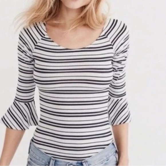 Abercrombie Striped Bodysuit Angel Sleeve Boho Small - Picture 10 of 10
